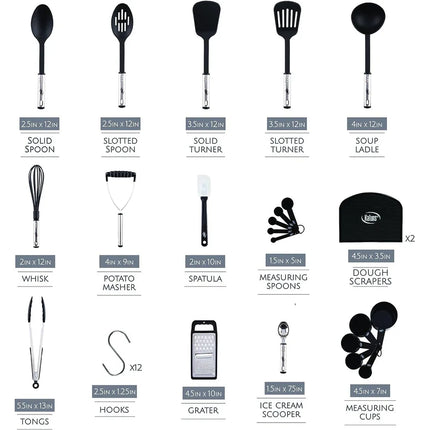Black Kitchen Utensil Set – Nylon and Stainless Steel Cooking Utensils