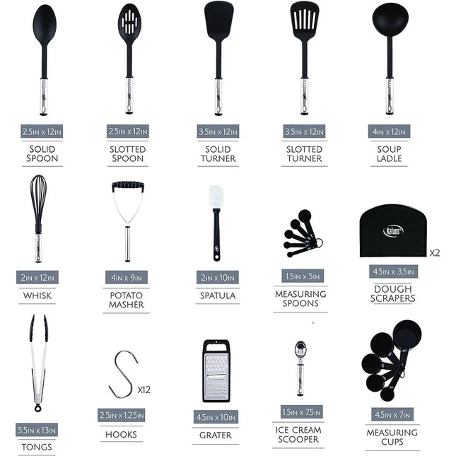 Black Kitchen Utensil Set – Nylon and Stainless Steel Cooking Utensils