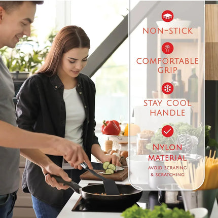 Black Kitchen Utensil Set – Nylon and Stainless Steel Cooking Utensils