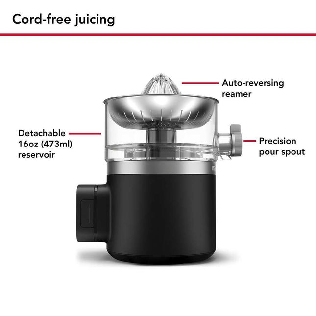 Go Cordless Citrus Juicer, Black Matte with Removable Rechargeable Battery
