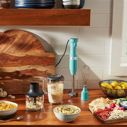 Variable Speed Immersion Blender with Whisk, Chopper & Blending Jar, Aqua