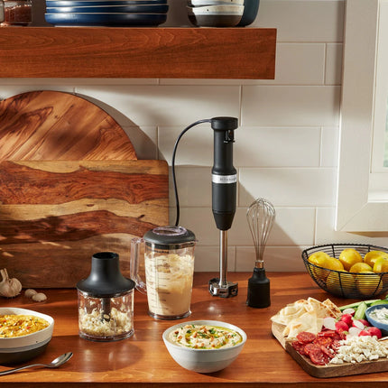 Variable Speed Hand Immersion Blender with Whisk Chopper Blending Jar Set