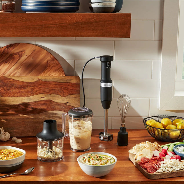 Variable Speed Hand Immersion Blender with Whisk Chopper Blending Jar Set