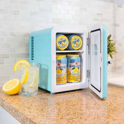 Aqua 4L Retro Mini Fridge, Portable 6-Can Cooler with 12V & 110V Power