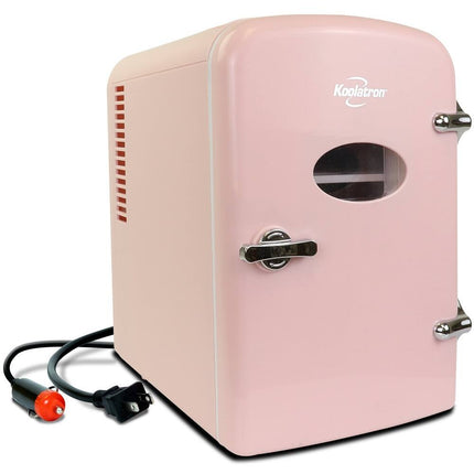 4L Retro Mini Fridge Pink Portable 12V DC & 110V AC 6 Can Personal Cooler