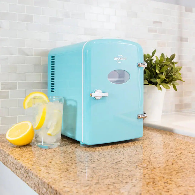 Aqua 4L Retro Mini Fridge, Portable 6-Can Cooler with 12V & 110V Power
