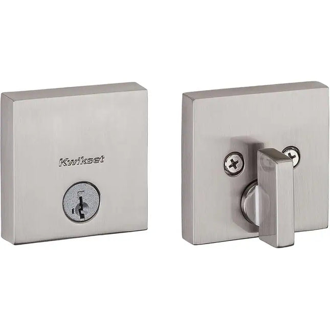 Downtown Square Deadbolt Lock Satin Nickel Keyed Front Entry Door