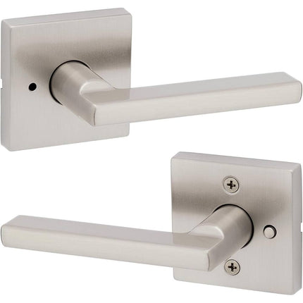 Halifax Interior Privacy Door Handle with Lock Bathroom Bedroom Satin Nickel