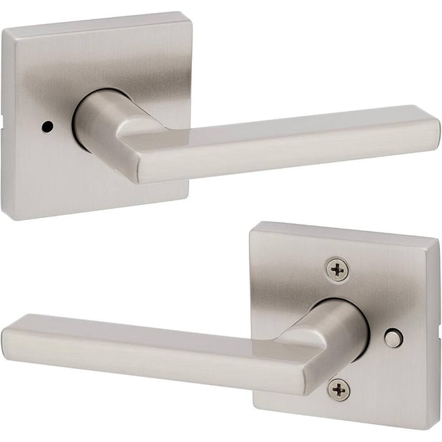 Halifax Interior Privacy Door Handle with Lock Bathroom Bedroom Satin Nickel