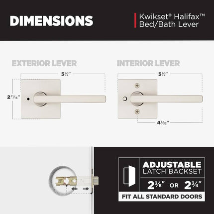 Halifax Interior Privacy Door Handle with Lock Bathroom Bedroom Satin Nickel