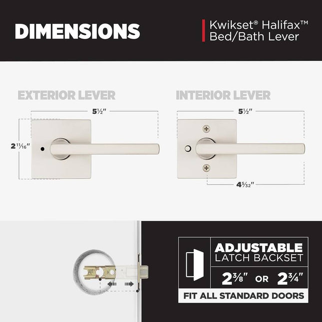 Halifax Interior Privacy Door Handle with Lock Bathroom Bedroom Satin Nickel