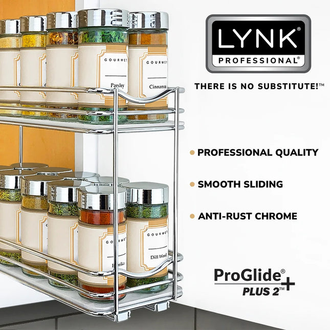 2 Tier Cabinet Spice Rack Pull Out Organizer Chrome 4.25 Inch Storage Unit