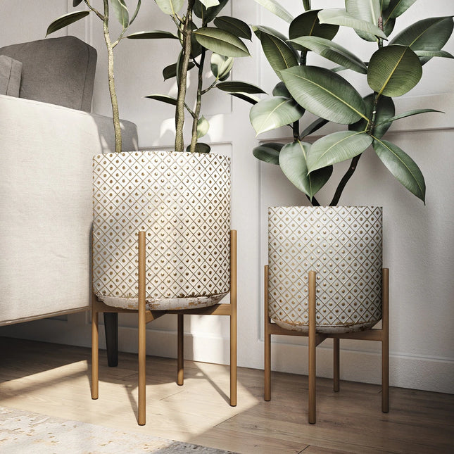 Lacey Bronze Planters Set of 2 Decorative Indoor Outdoor Plant Pots