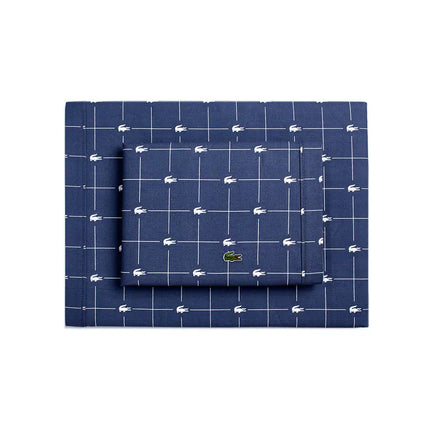 Slice Geometric Percale Cotton Sheet Set Twin XL Vintage Indigo 4-Piece Printed Bedding