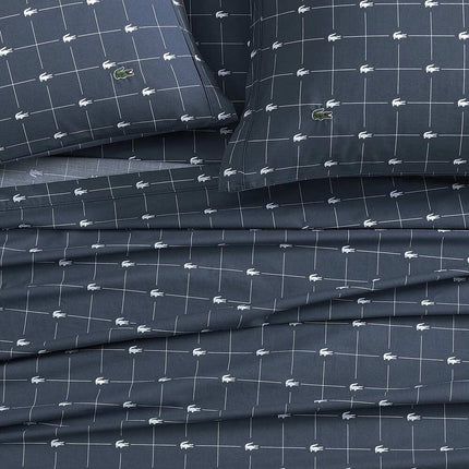 Slice Geometric Percale Cotton Sheet Set Twin XL Vintage Indigo 4-Piece Printed Bedding