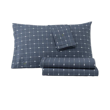 Slice Geometric Percale Cotton Sheet Set Twin XL Vintage Indigo 4-Piece Printed Bedding