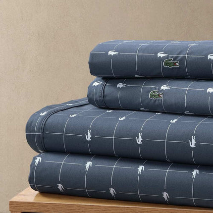 Slice Geometric Percale Cotton Sheet Set Twin XL Vintage Indigo 4-Piece Printed Bedding