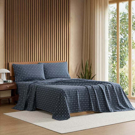 Slice Geometric Percale Cotton Sheet Set Twin XL Vintage Indigo 4-Piece Printed Bedding
