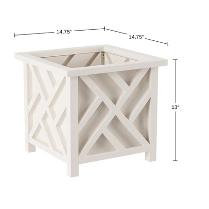 Pure Garden Lattice Design Planter Box – 14.75" White Outdoor Pot