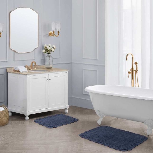 Indigo Reversible Cotton Crochet Bath Rug Set 2 Piece Soft Textured Bathroom Mats