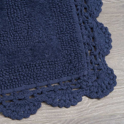 Indigo Reversible Cotton Crochet Bath Rug Set 2 Piece Soft Textured Bathroom Mats
