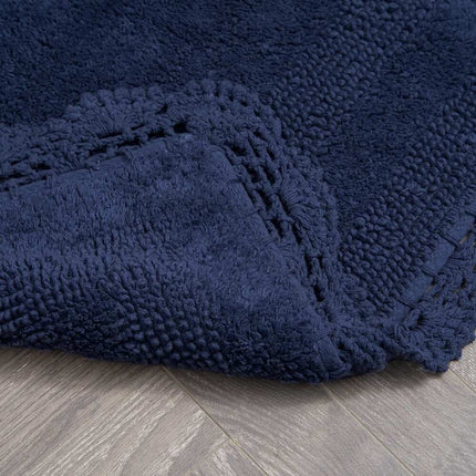 Indigo Reversible Cotton Crochet Bath Rug Set 2 Piece Soft Textured Bathroom Mats