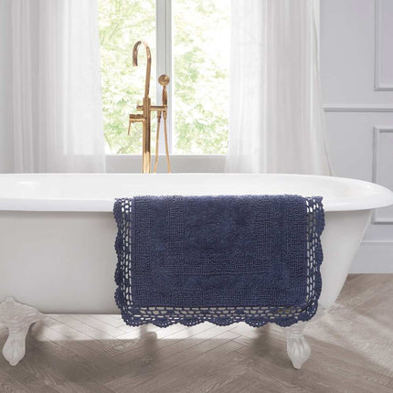 Indigo Reversible Cotton Crochet Bath Rug Set 2 Piece Soft Textured Bathroom Mats