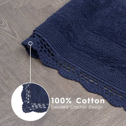 Indigo Reversible Cotton Crochet Bath Rug Set 2 Piece Soft Textured Bathroom Mats