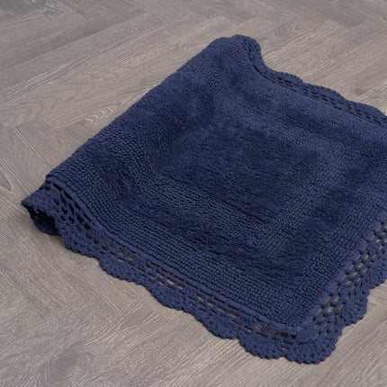 Indigo Reversible Cotton Crochet Bath Rug Set 2 Piece Soft Textured Bathroom Mats