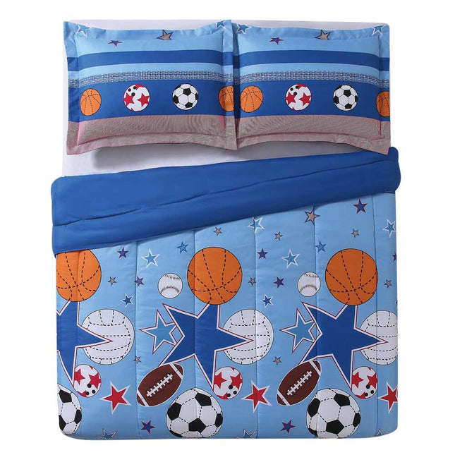 3-Piece Twin Comforter Set – Sports and Stars Theme for Kids’ Bedroom