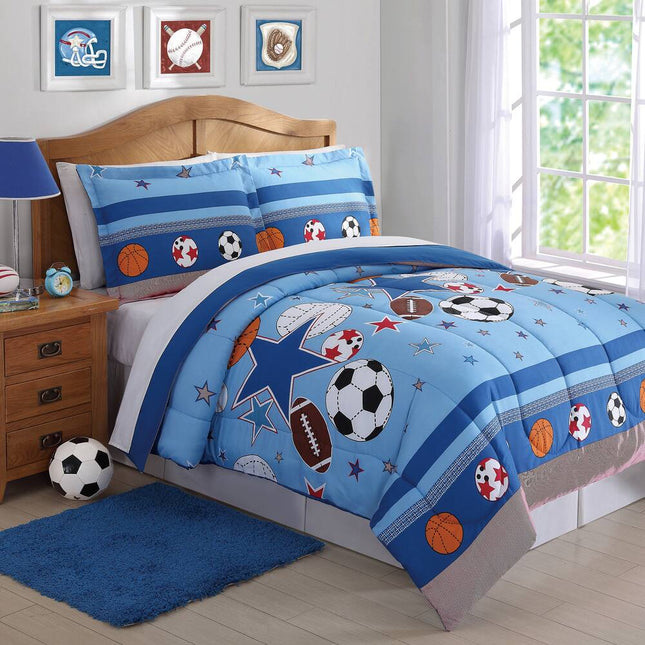 3-Piece Twin Comforter Set – Sports and Stars Theme for Kids’ Bedroom