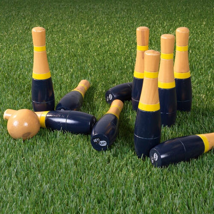 Wooden Lawn Bowling Game – 8" Gray and Red, Family Outdoor Fun