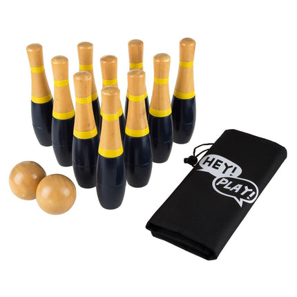Wooden Lawn Bowling Game – 8" Gray and Red, Family Outdoor Fun