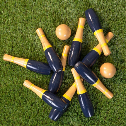 Wooden Lawn Bowling Game – 8" Gray and Red, Family Outdoor Fun