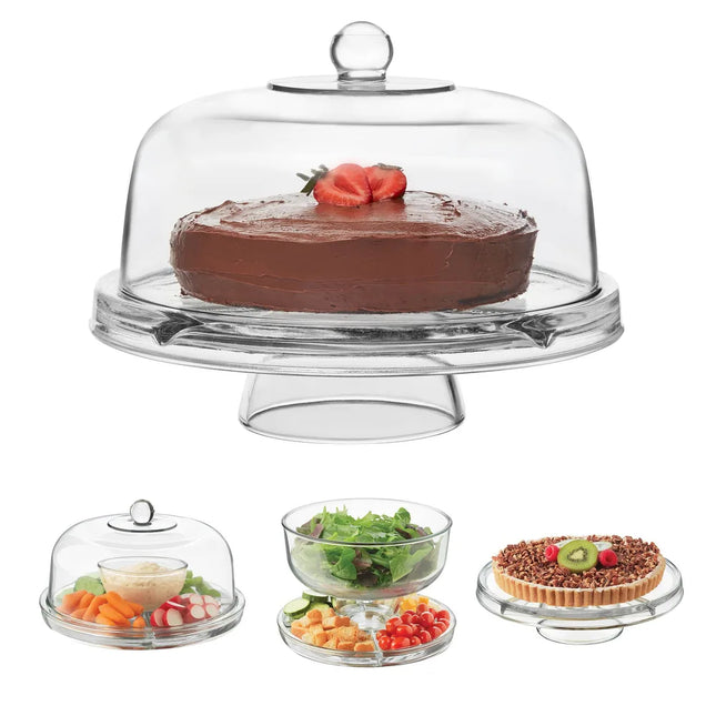 Set of 2 Selene 6-in-1 Glass Servers – Punch Bowl, Chip & Dip, Cake Stand