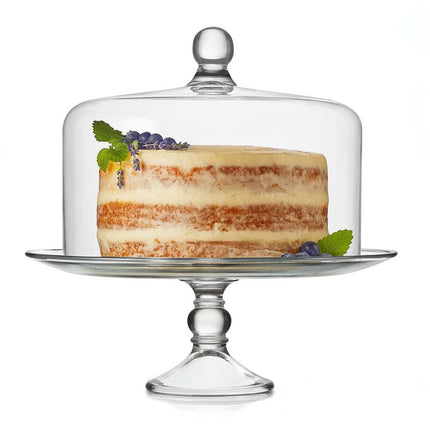Set of 2 Selene Glass Cake Stands – With Dome, Perfect for Cakes & Pastries