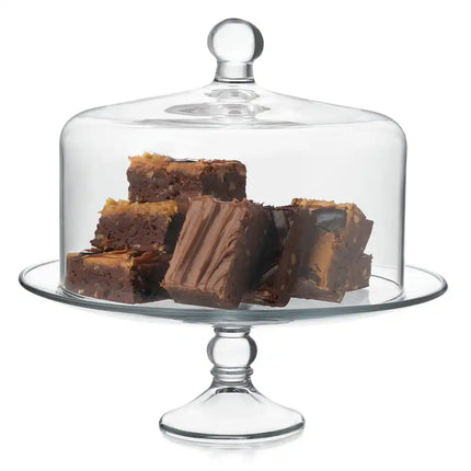 Set of 2 Selene Glass Cake Stands – With Dome, Perfect for Cakes & Pastries