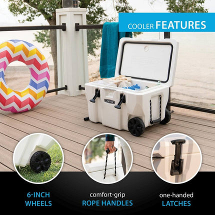 55 Qt Rolling Cooler with Wheels High Performance Insulated Ice Chest
