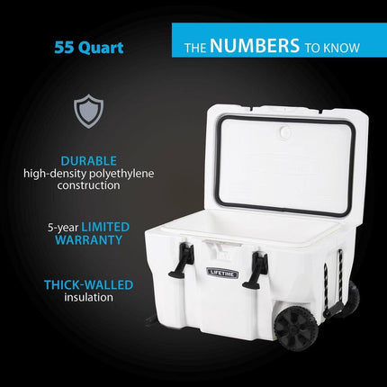55 Qt Rolling Cooler with Wheels High Performance Insulated Ice Chest