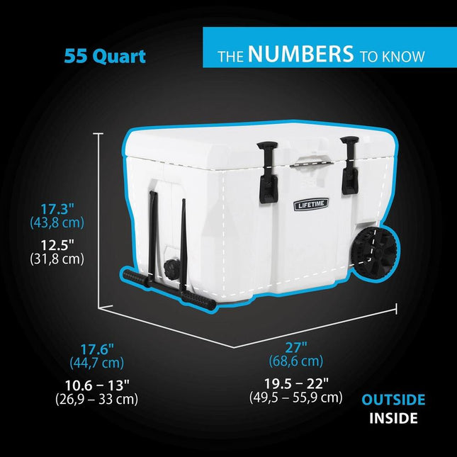 55 Qt Rolling Cooler with Wheels High Performance Insulated Ice Chest
