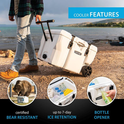 55 Qt Rolling Cooler with Wheels High Performance Insulated Ice Chest
