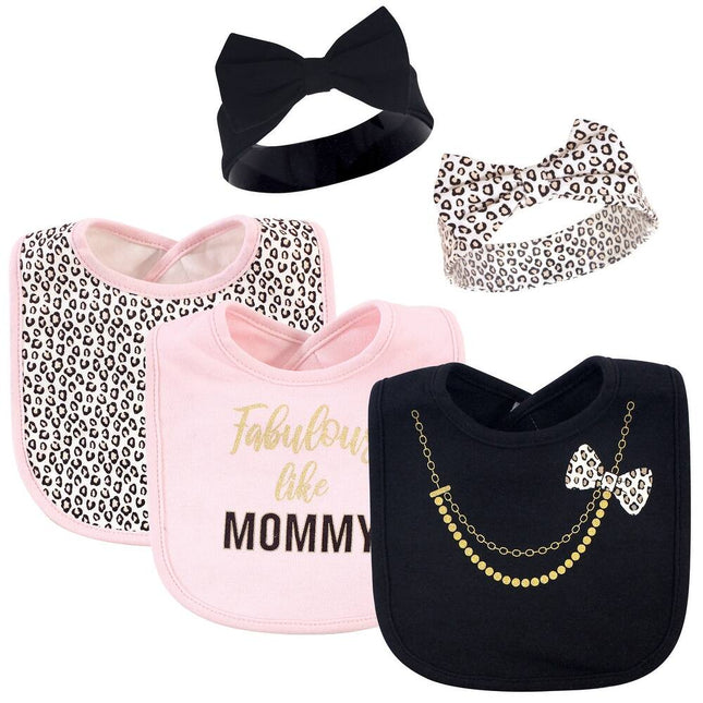 Baby Girl 5-Piece Bib & Headband Set – Cotton, Fabulous Mommy, One Size