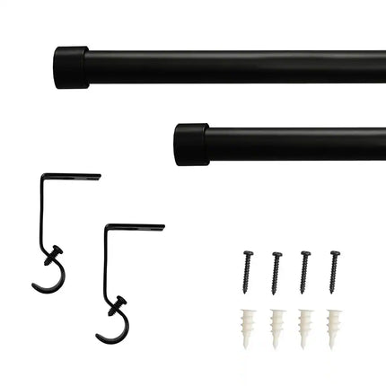 Single Curtain Rod – 5/8" Adjustable 28"-48", Matte Black, End Cap Finials