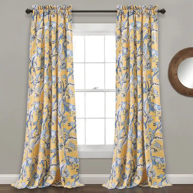 Dolores Light Filtering Curtains – Floral Bird Print, Pair of Panels