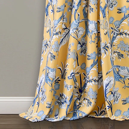 Dolores Light Filtering Curtains – Floral Bird Print, Pair of Panels
