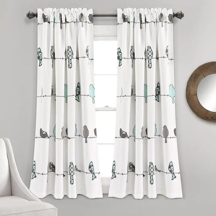 Rowley Birds Room Darkening Curtain Panel Pair 52"W x 63"L - Blue Window Curtains