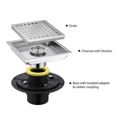 FD01 6x6 Stainless Steel Square Shower Floor Drain Bathroom Waste Grate