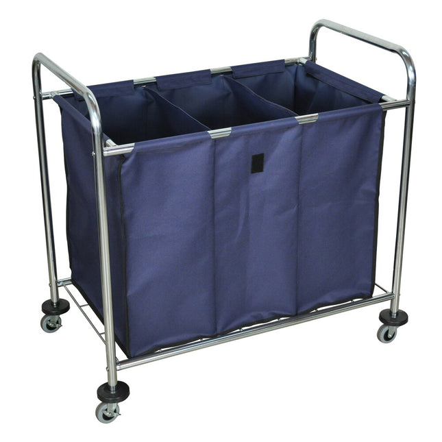 Blue Laundry Cart with Removable Navy Fabric Bag for Home Organization