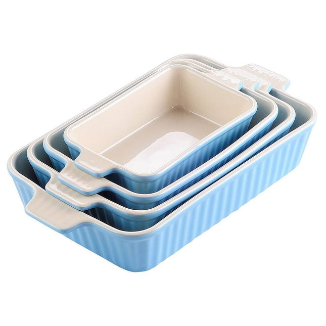 Series Bake.Bake 4-Piece Rectangle Porcelain Bakeware Set - Blue Baking Dishes