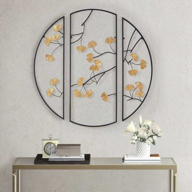 Golden Gingko Leaves 3-Piece Metal Wall Decor Set – Modern Home Accent